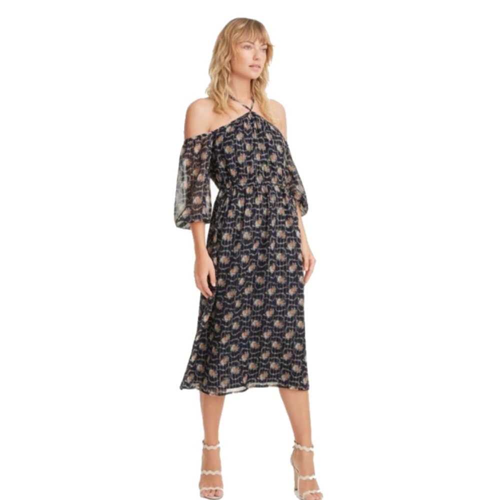Club Monaco Navy and Beige Long Sleeve Dress